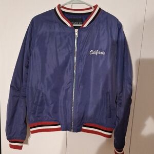 Forever 21 Navy Bomber Jacket with Red and White Accents